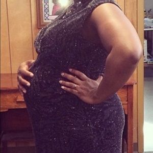 R & M Richards Midi black and metallic dress.